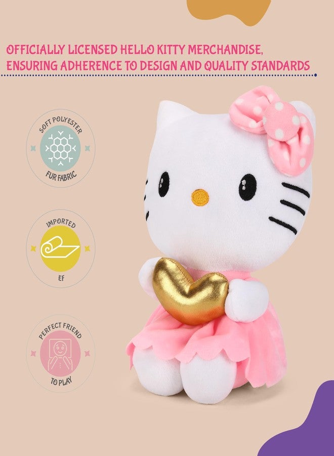 هالو كيتي دمية هيلو كيتي PPI-HK-010، دمية قطيفة ناعمة ترتدي فستانًا ورديًا ساحرًا مع فيونكة وردية وقلب ذهبي في يدها، ألعاب قطيفة للأطفال، ألعاب ناعمة للبنات والأولاد، لعبة قطيفة للأطفال من عمر 3 سنوات فما فوق، آمنة وغير سامة - Image 2